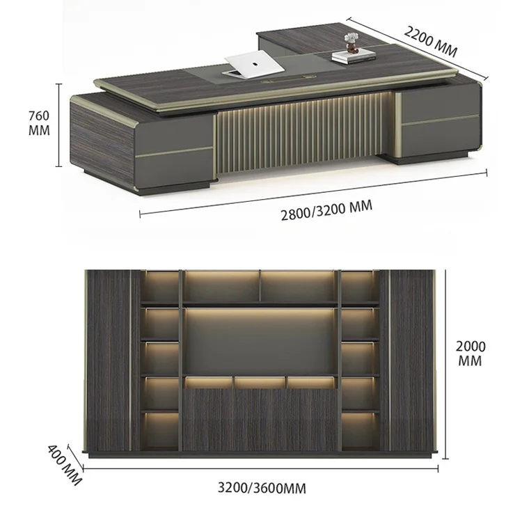 Luxury Office Furniture Work Station Boss Desk With Light Strip Classical MDF Wood Executive Escritorio Modular Table for Office