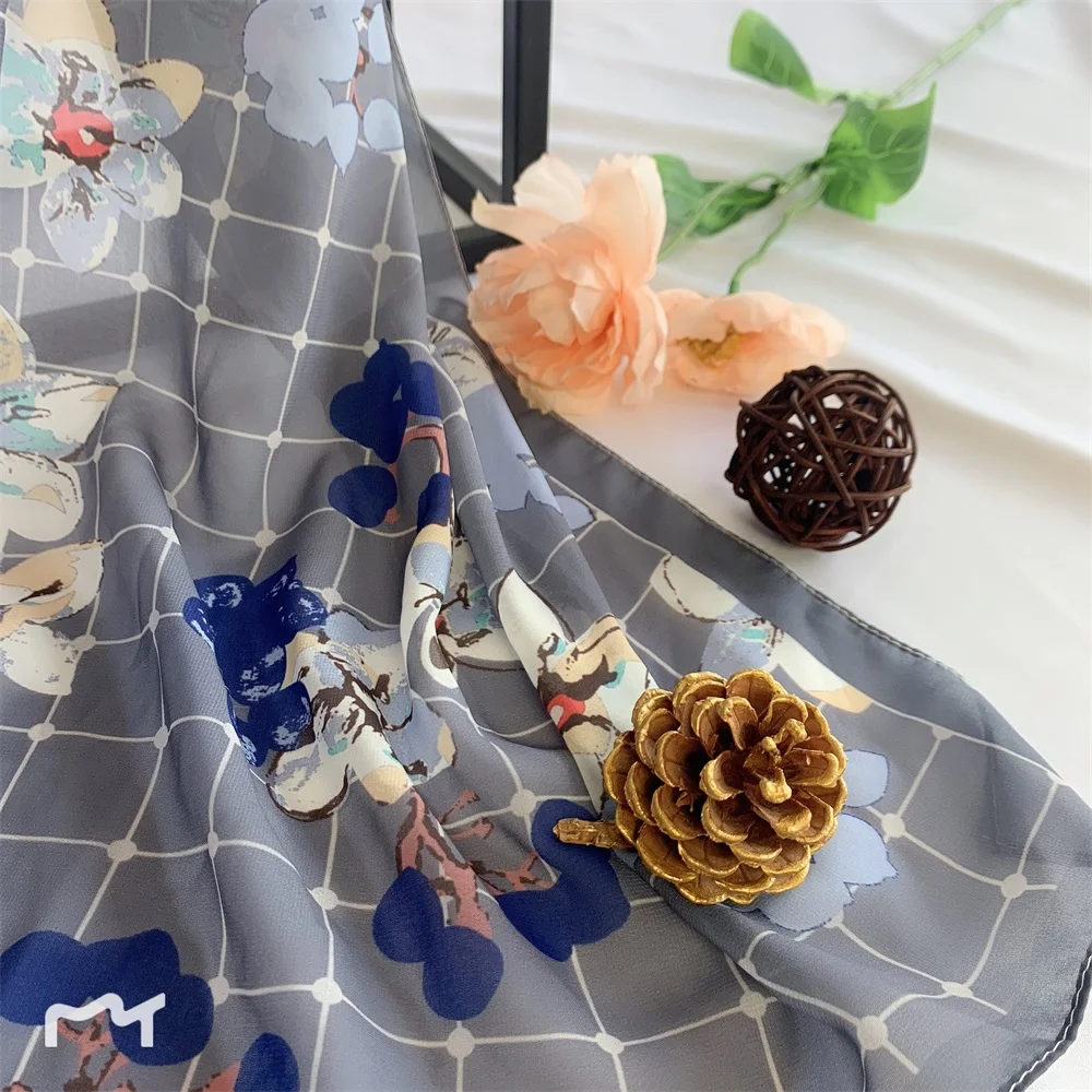 Custom Silk Scarf Head Hair Silk Satin Chiffon Print Women Scarves Custom Design Print Silk Scarf For Women foulard en soie