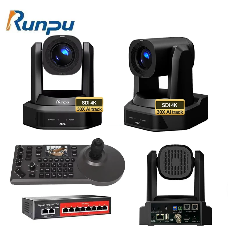 USD1598 Free Ship Kit HD66K-30=3 pcs SDI 4K 30X Optical Zoom PTZ Conference Camera hd mi lan poe AI +a ip controller+poe switch