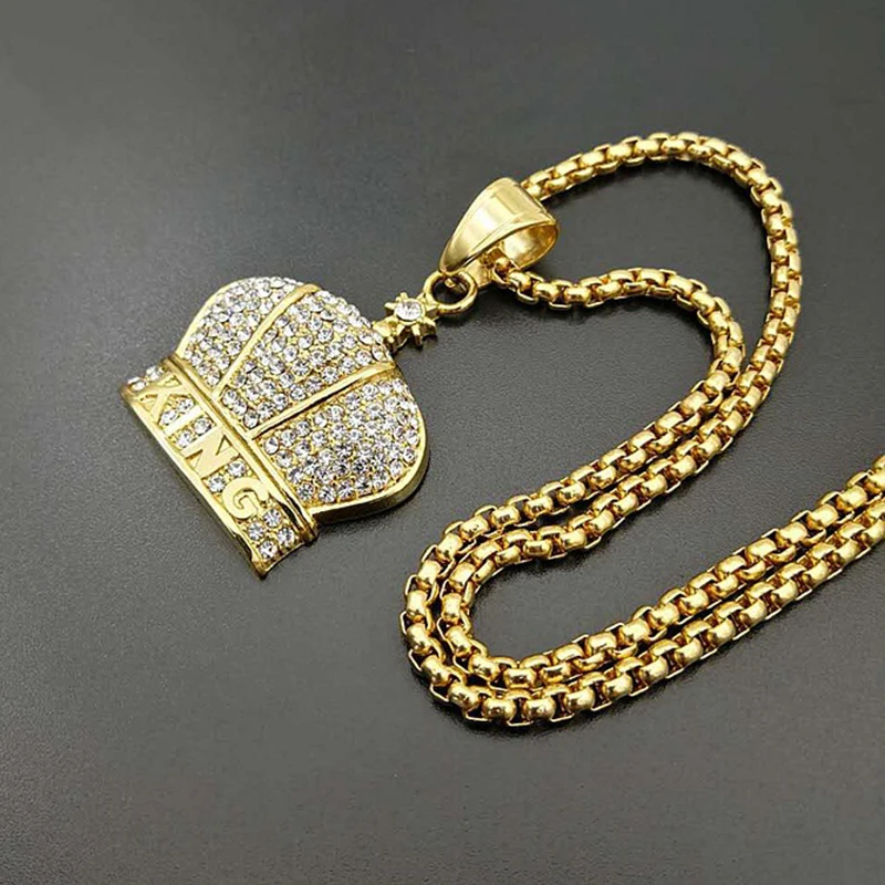 Fine fashion stainless steel jewelry charms crown pendants gold plating men King necklace