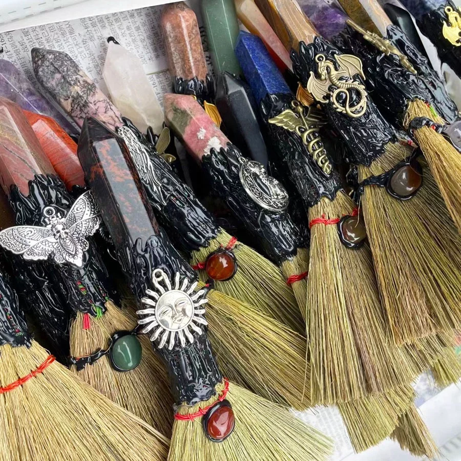 Wholesale Natural Crystal Magic Broom Clear Quartz Witch Broom for Home Decoration