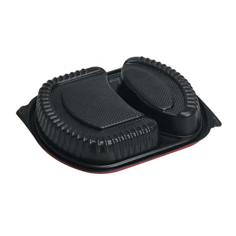 Meal Prep Food Packaging 2 Compartment Microwavable Plastic Food Container With Lid Take Out Disposable Lunch Bento Box