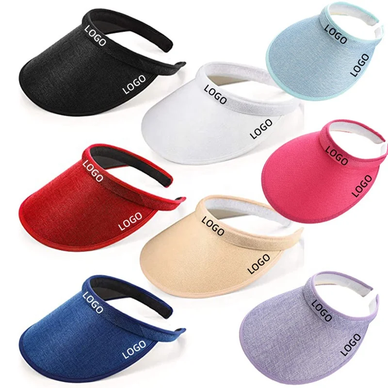 Wholesale Custom Logo Flax Plastic visor hat unisex Outdoor Flat Sports Cheap Summer Sun Protection Visor Cap Hat