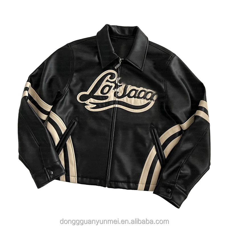 Winter Letterman Jack Custom Zip Up Embroidery Retro Vintage Streetwear Motorcycle Motorbike Pu Cropped Leather Jackets For Men