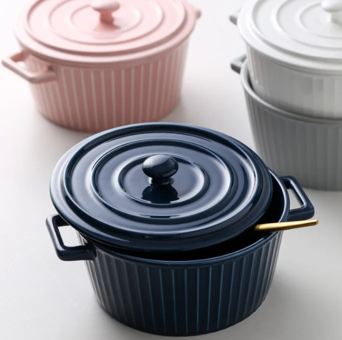 Nordic style simple ceramic instant noodles bowl with handle large household soup bowl