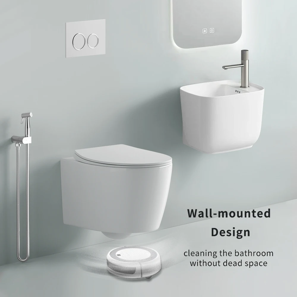 BTO European wc Vaso Sanitario wall mount p-trap Toilet  wall hung toilet with tank Rimless with concealed cistern