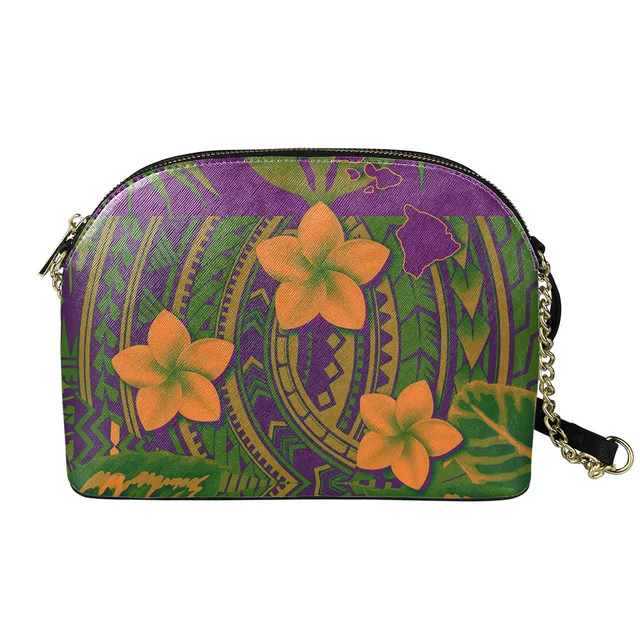 
Crossbody Bag for Women Tribal Polynesian Plumeria Print Shoulder Bag Hawaiian Mini Casual Sling Bag With Chain Bols 