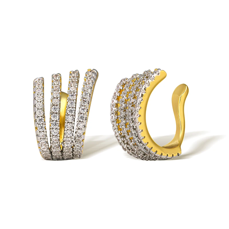 New Fashion Charm Copper CZ Multi-layer Ear Cuff Clip Earrings Female Trendy Zircon Stackable Ear cuffs No Pierced Jewelry