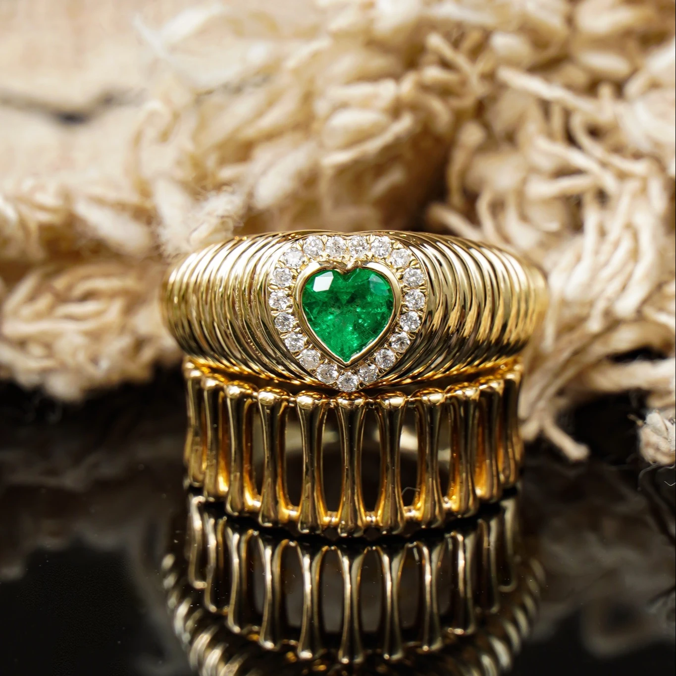 H&F Manufacturer Emerald Heart Cut Ring with Natural Diamond 18K 14K 9K Real Gold Natural Gemstone Fine Jewelry Customize