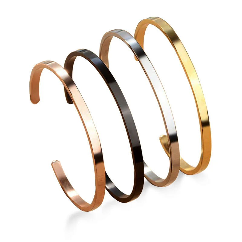 Blank Cuff Bangle Bracelet Stainless Steel Gold Plated 4 6 8mm Inspirational Letter Love Engravable with Jewelry Packaging Box