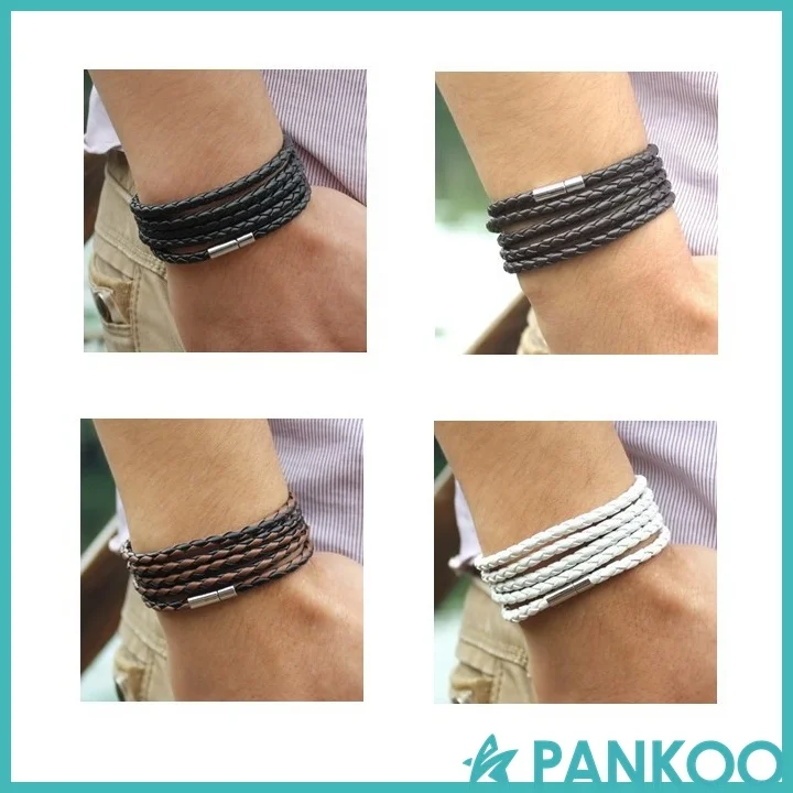 Fashion 5 layer PU double wrap leather braided bracelets handmade round rope turn buckle bracelet wholesale for women men