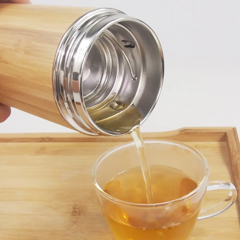 Top Selling Product  500ml Bamboo Eco-friendly Vacuum Water Bottle with Tea Infuser