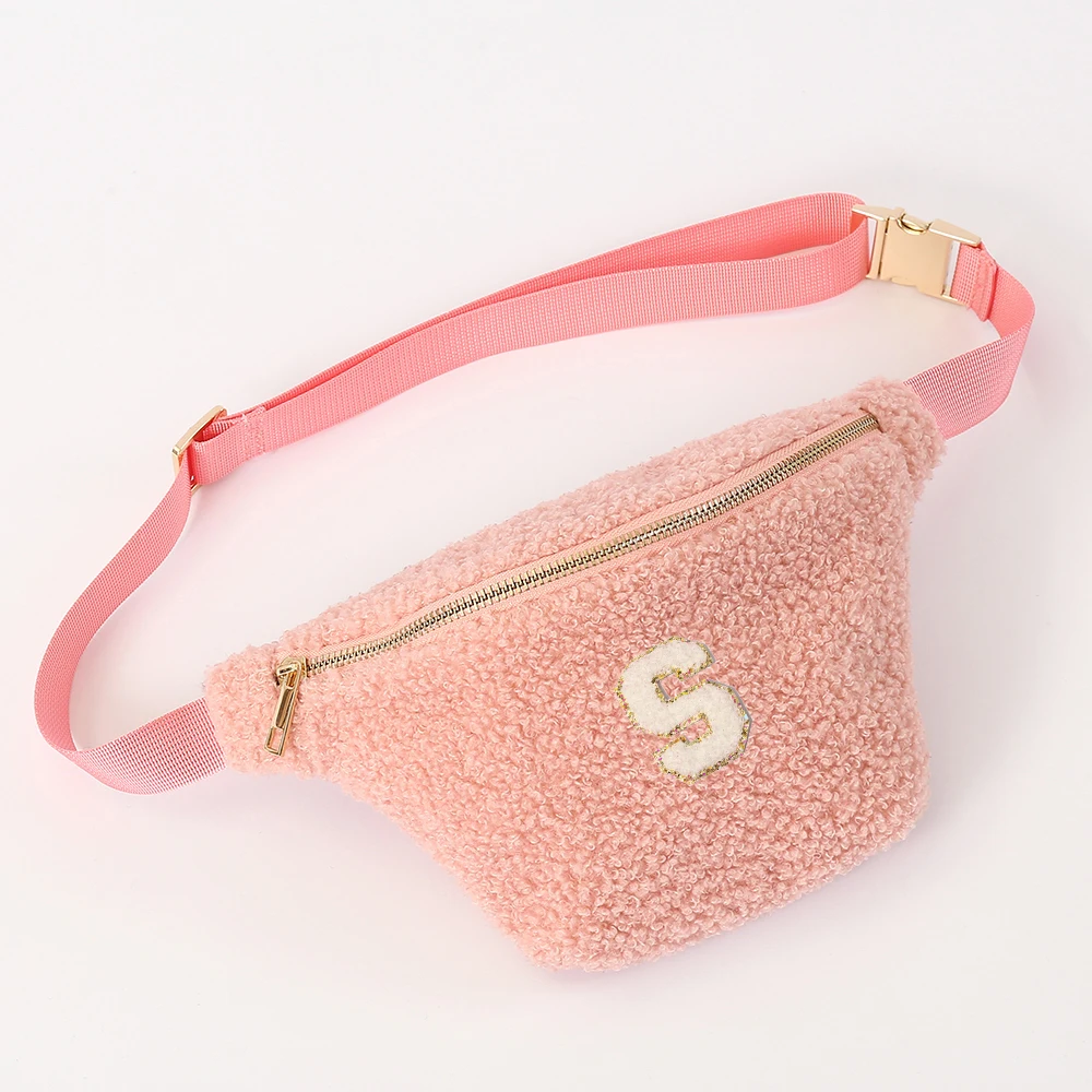 New Fashion Design Ladies Pink Cute Plush Fancy Straps Purse Sports Belt Bag Waist Bag Shoulder Bags Teddy Fanny Pack