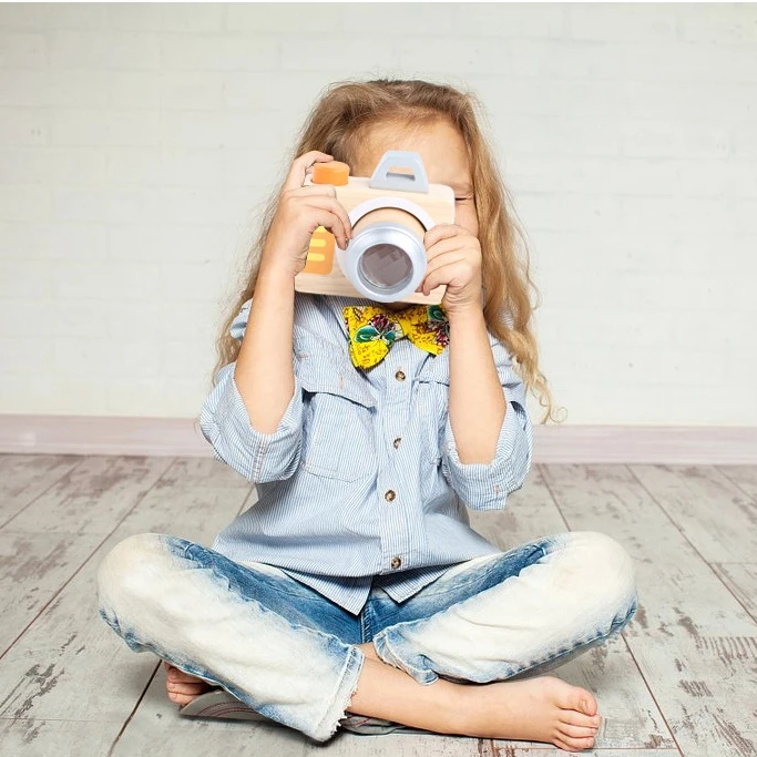 Wooden Multi-prism Kaleidoscope Camera Educational Toys For Kids Model Children Play House Toy