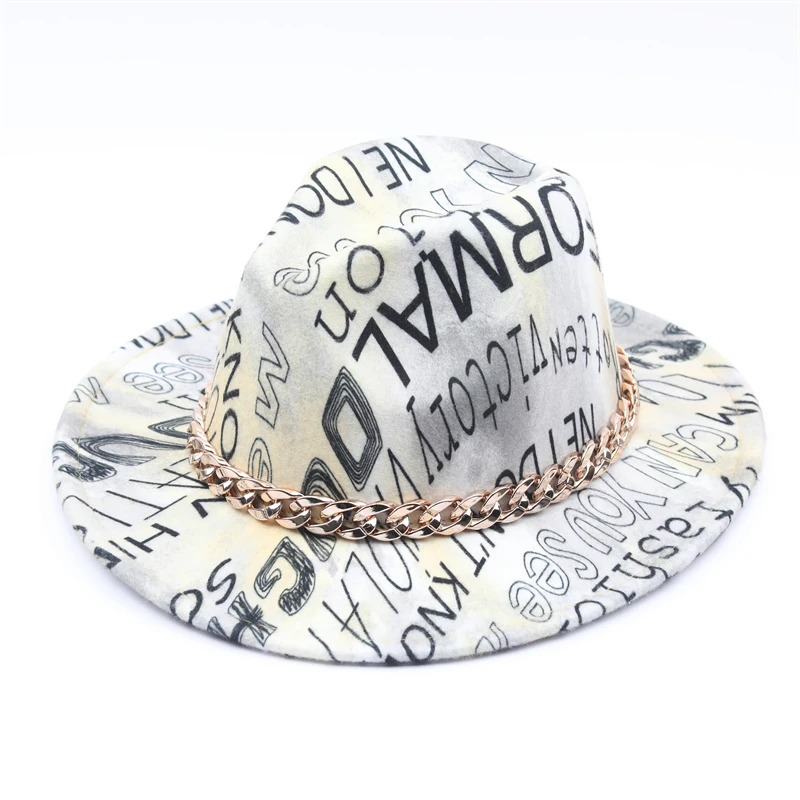 High Quality Blank Graffiti Fedora Hat Casual Solid Jazz Hat Women Large Brim Autumn Fashion Wholesale Fedora Hats Women Wool