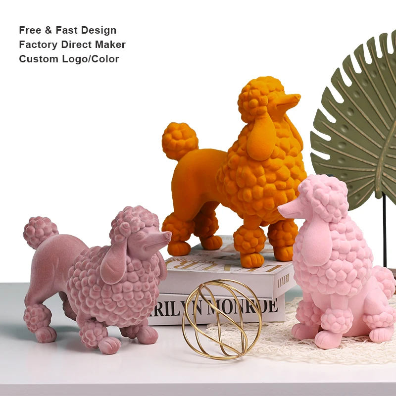 Redeco Alibaba Luxury Resin Flocking Dog Art Deco Sculptures Resin Flocked Crafts For Home Decoration