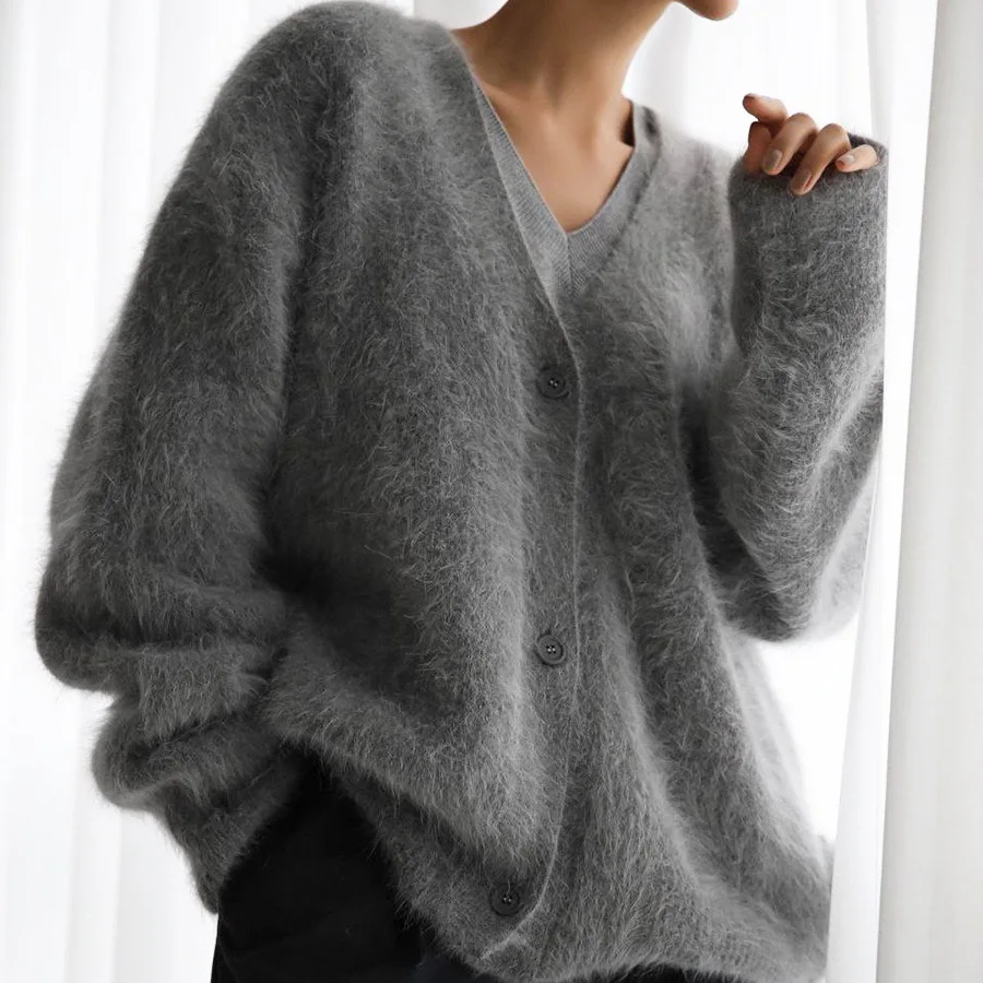 2024 New Europe America Crossborder Women s Mink Velvet Knitted Sweater Loose Solid Color Cardigan Coat