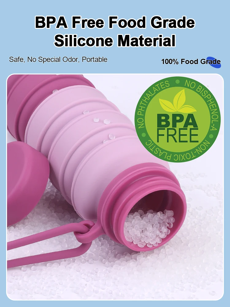 Factory Bulk Travel Outdoors Collapsible Foldable Liquid Water Bottle Silicone Custom Branded Leak Proof Silicone Sport Bottles