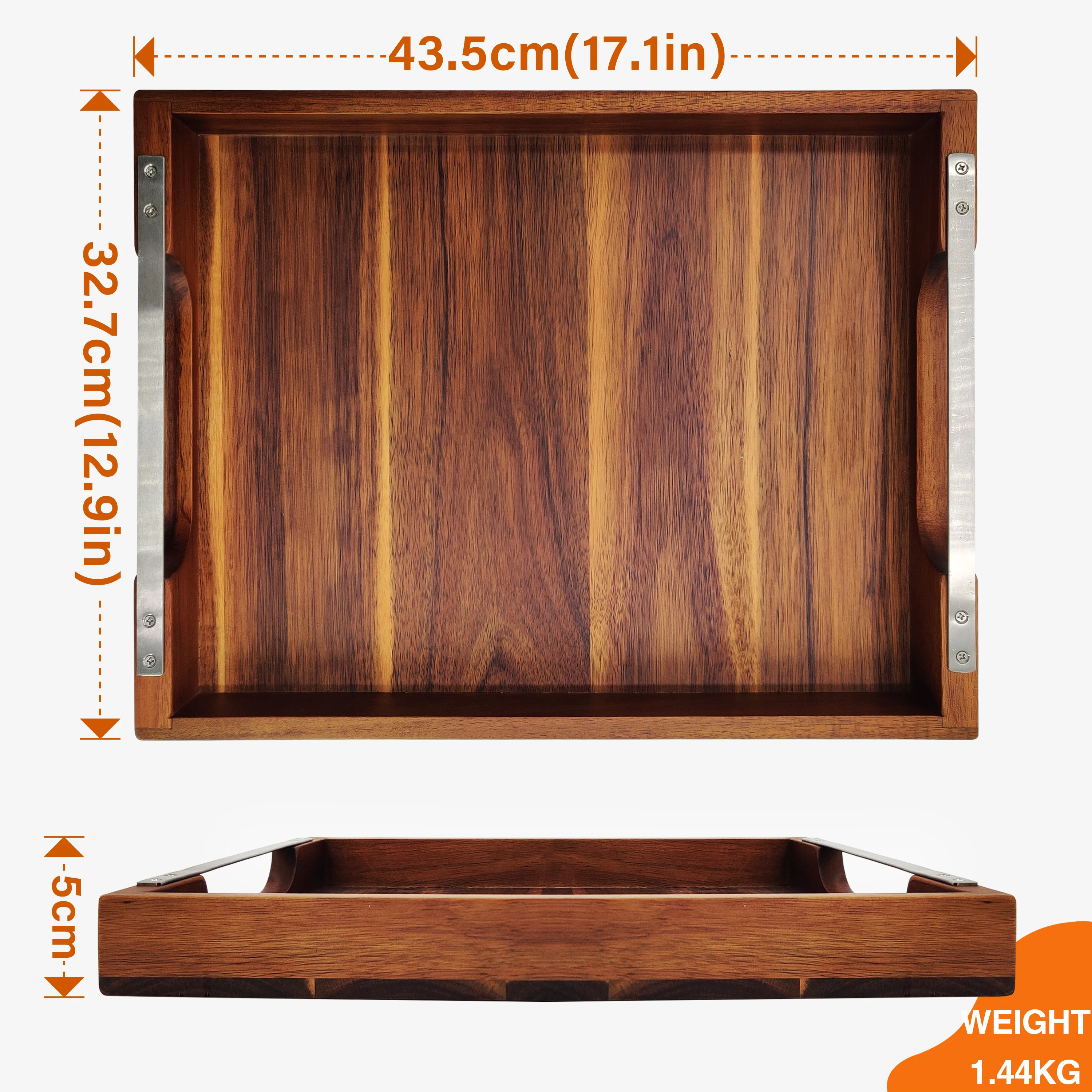 Luxury Large Restaurant Coffee Food Rustic Walnut Food Serving Tray with Handle