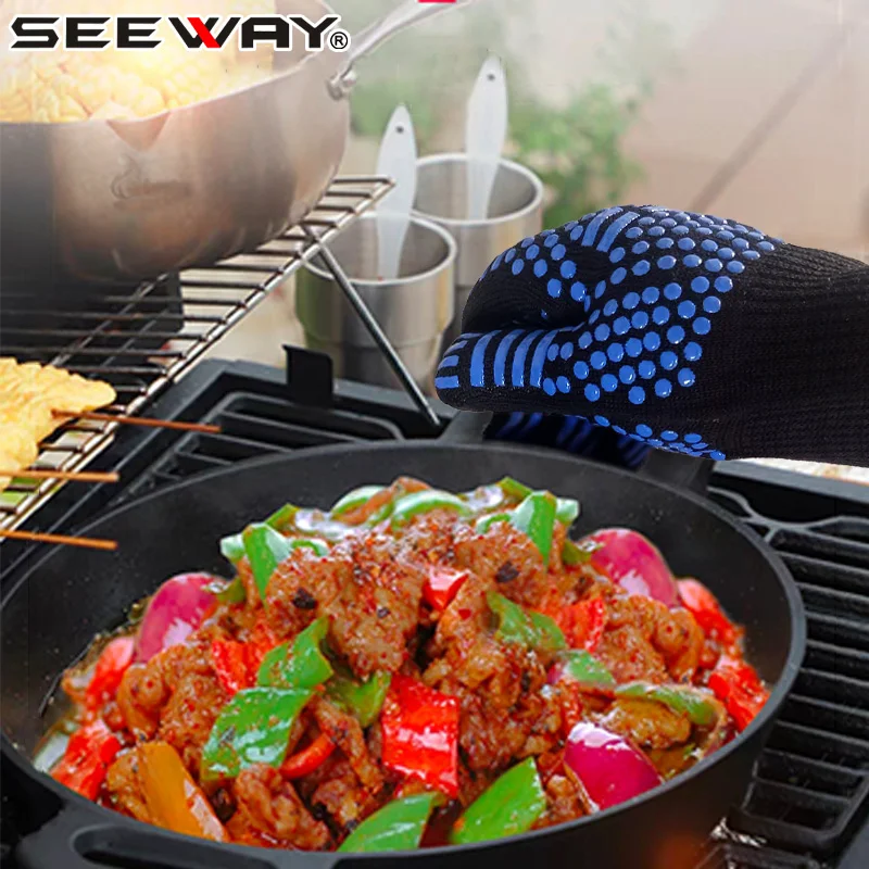 Seeway Extreme Heat Resistant Silicone Grip BBQ Gloves Grill Gloves