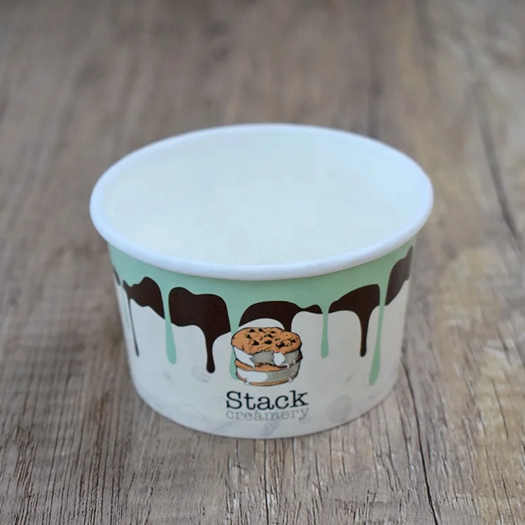 Factory Price Biodegradable Packaging Disposable Eco Friendly coconut shell Ice Cream Paper Cups with Lid Spoon