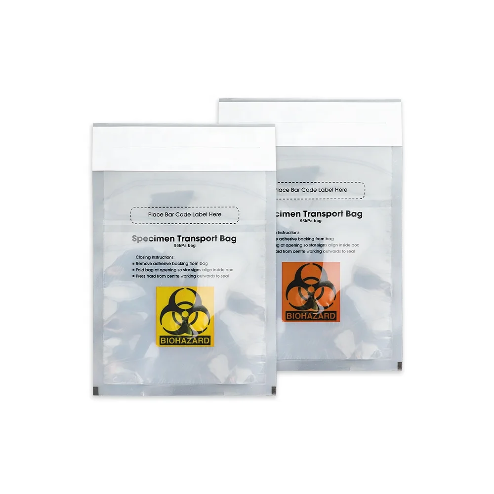 95kPa Leakproof Biohazard Specimen Bag Flat Pouch PE Plastic for Transporting Biological Substance Samples