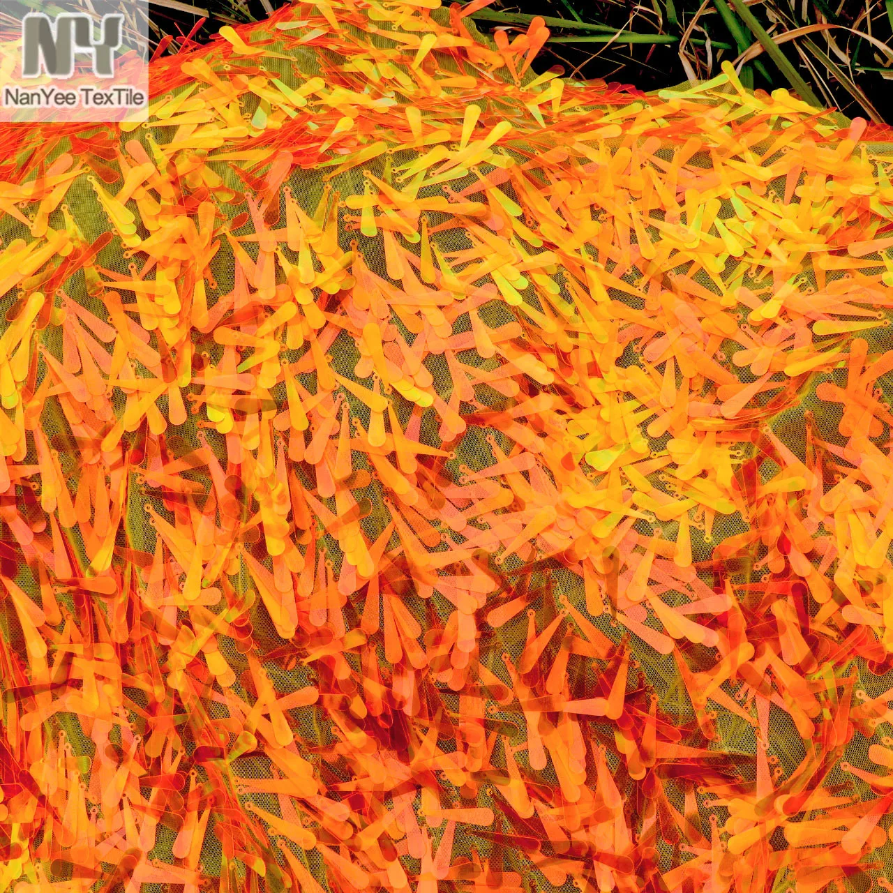 Nanyee Textile New Exclusive 40mm Strip Neon Orange Cone Shape Baseball Bat Sequin Fabric