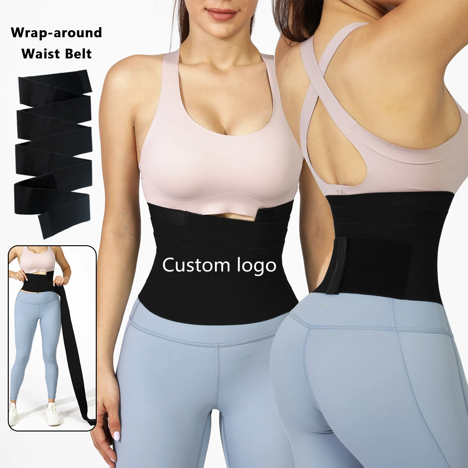 Adjustable one size invisible slim snatch me up lumbar waistband band elastic compression belt bandage body wrap waist trainer