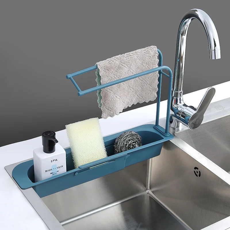 Kitchen Shelf Soap Sponge Draining Folding Telescopic Collapsible Faucet Plastic Sink Drain Basket