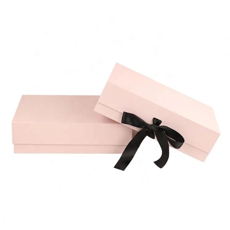 Customize Logo Printed Black Paper Flat Pack Rigid Cardboard Clothing Cosmetic Shoe Foldable Packaging Magnetic Folding Gift Box