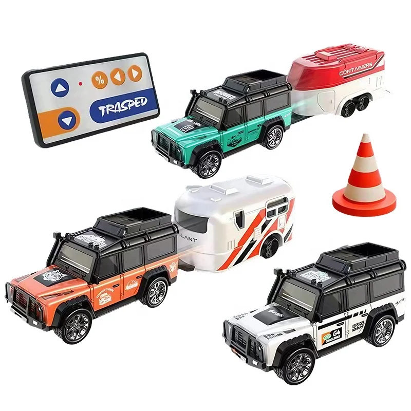 1 64 Scale Trailer Vehicle Toy Micro 2.4G Diecast Alloy Body Simulation Remote Control Mini RC Tow Truck Birthday Gift For Kids