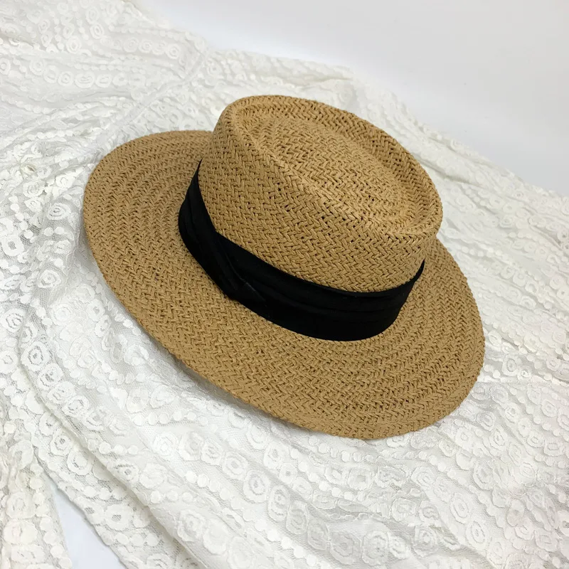 2023 Fashion Casual  Beach Summer Wide Brim Custom Logo Paper Straw Hats With Ribbon For Women
