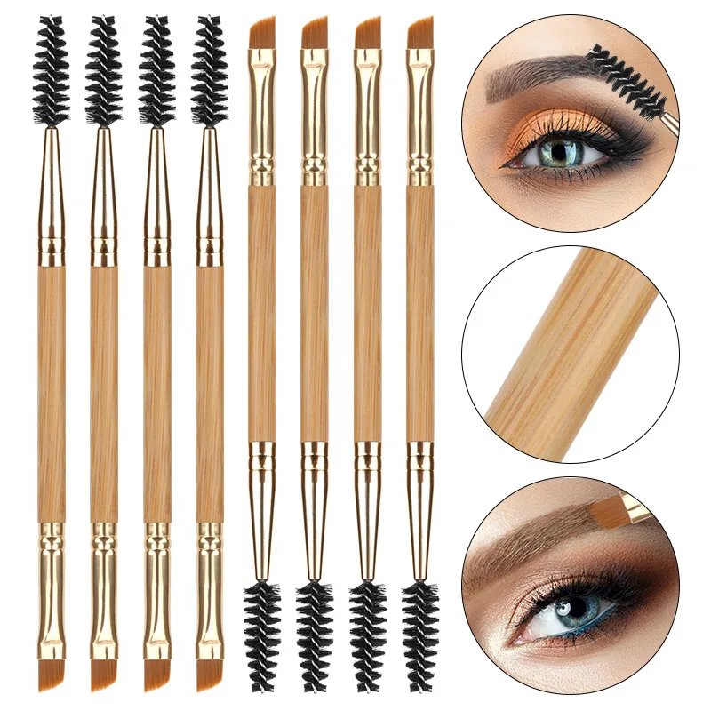 Wholesale high quality make up spoolies 2 in 1 double heads eye lash eco friendly bamboo mascara brush wands with eyebrows brush