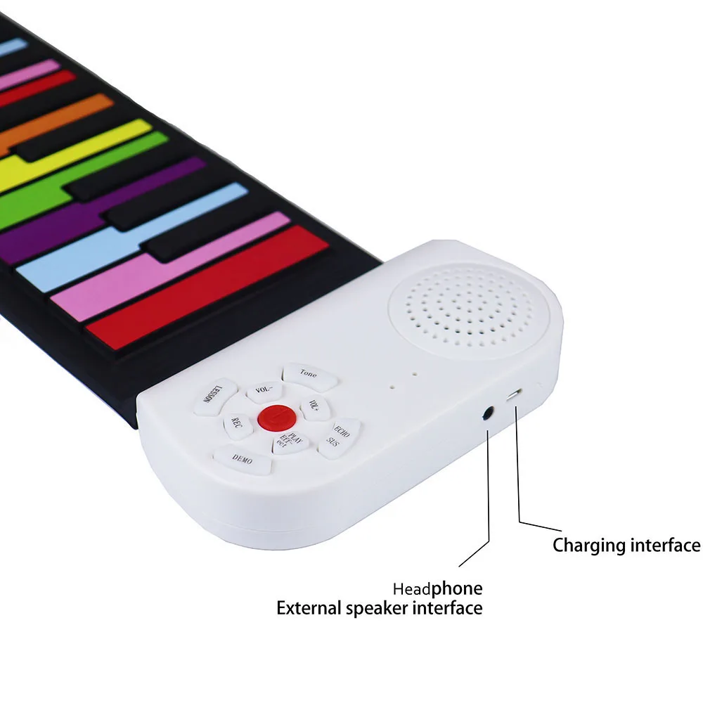 Portable 49 Keys Silicone Piano Roll Up Flexible Piano Keyboard For Kids Original Rainbow Piano