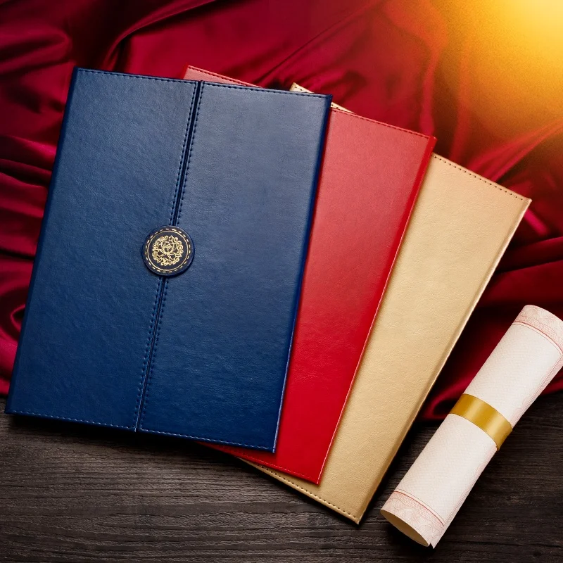 Magnetic Round Buckle Certificate Holder Envelope Vegan Leather A4 Trifold Certificate Folder Plain Diploma Cover Not Padded