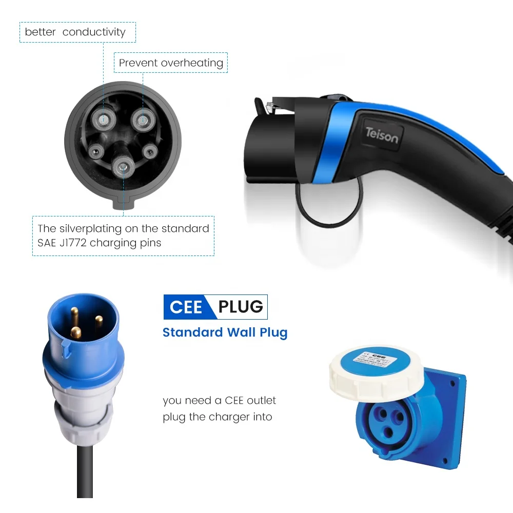 
Teison Factory Level 2 AC Adjustable Portable EV Charger for Electric Vehicle Car 