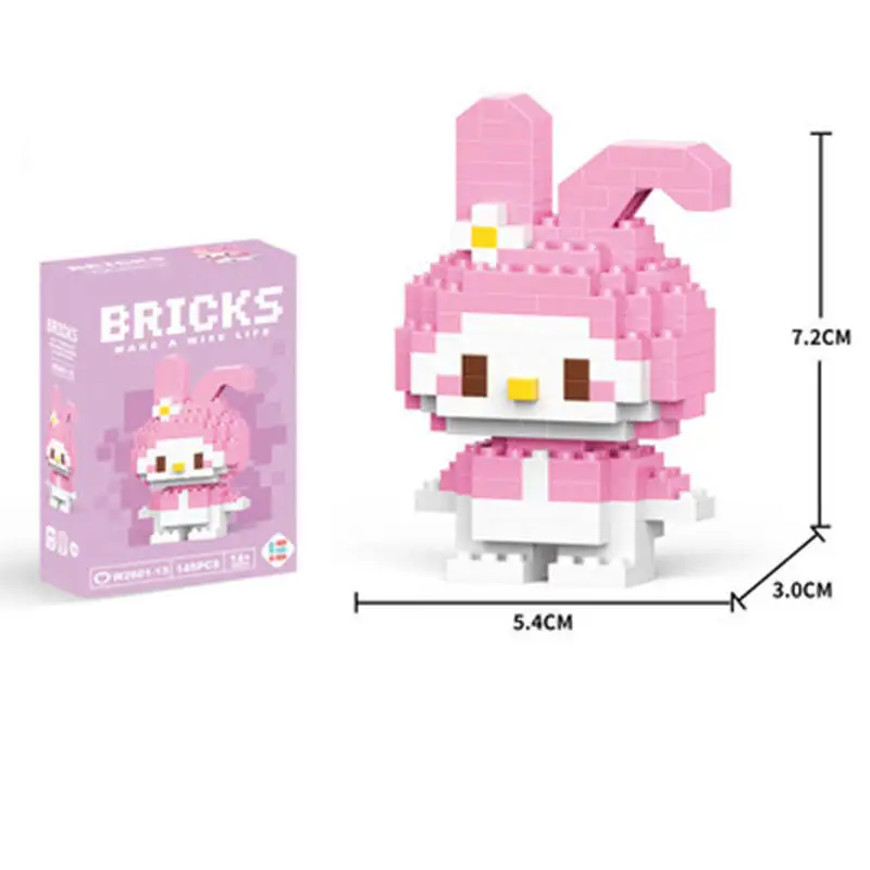 2024 Wholesale Cartoon Kuromi Pochacco DIY Building Blocks Kawaii Anime Cat Melody Assembled Toy Doll Bricks