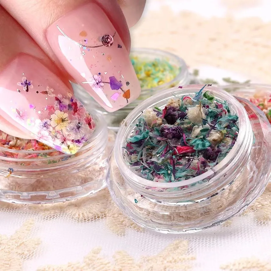 3D Colorful Dried Flower Petal Nails Art Decoration Mixed Color Natural Dry Flower Nail Charms