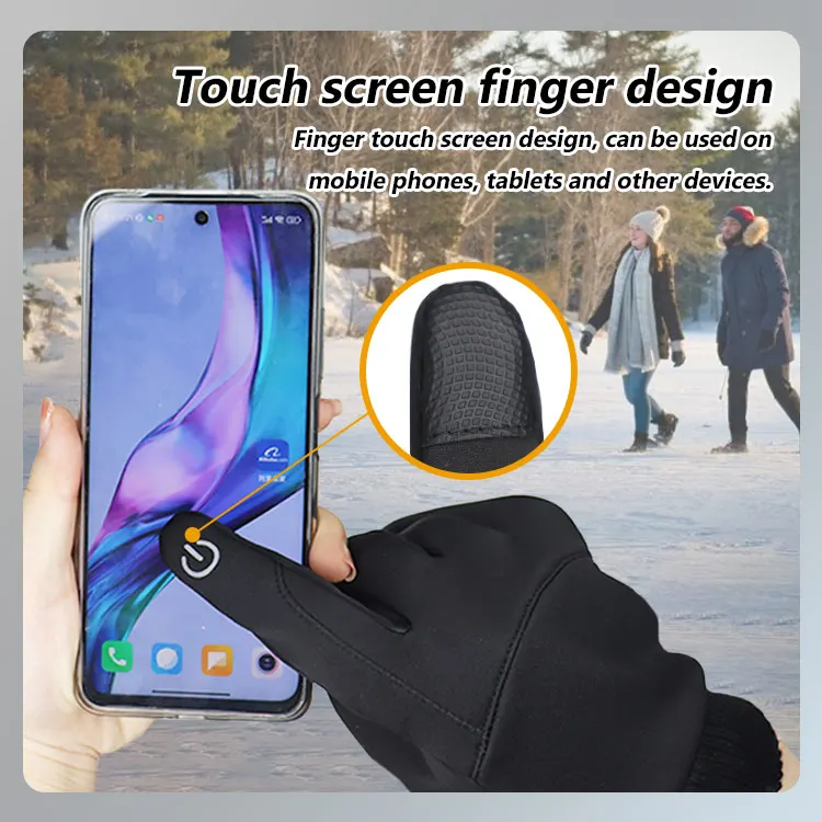 Custom Men Fashion Black Winter Warm Thickened Windproof Full Finger Sports Bike Riding Cycling Hand Gloves Touch Screen