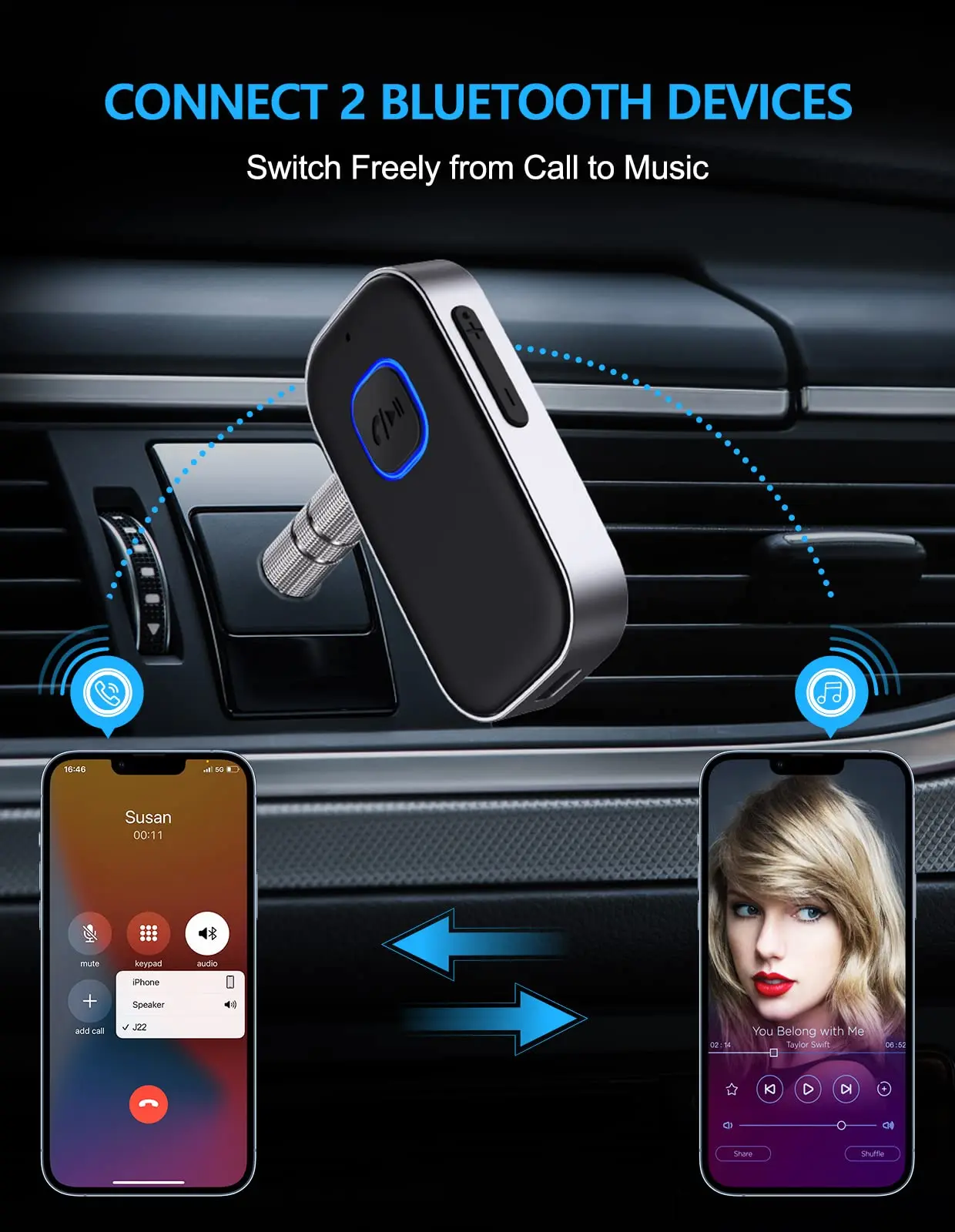 Автомобильный приемник Bluetooth 5 0 адаптер AUX с шумоподавлением музыкальный для дома