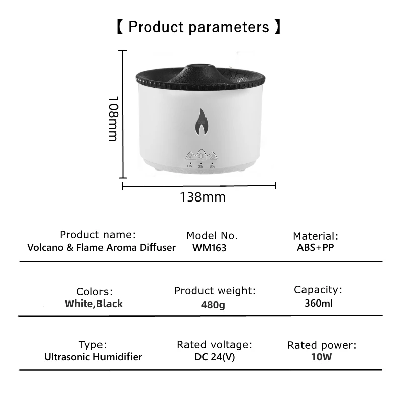 Volcanic Jellyfish Flame Aroma Humidifier 360ml Portable Table Electric Ultrasonic Simulated Fire Volcano Essential Oil Diffuser