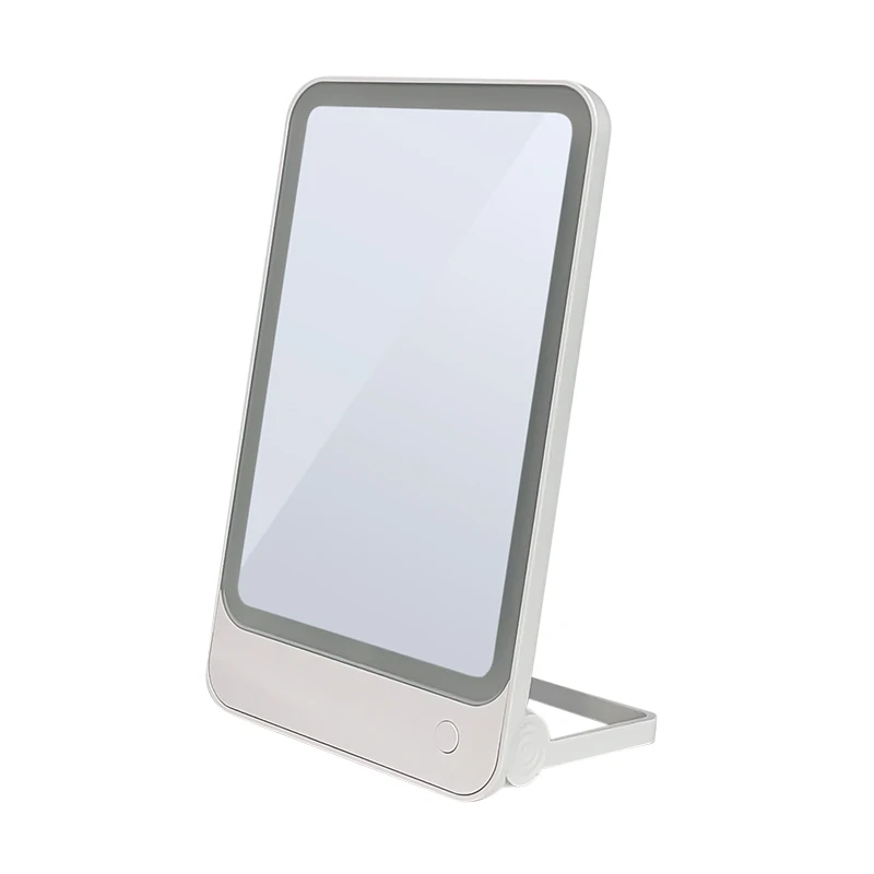 Support Adjustable Mini Mirror Square shaped LED Light Screen Touch Table Vanity Mirror with Foundation