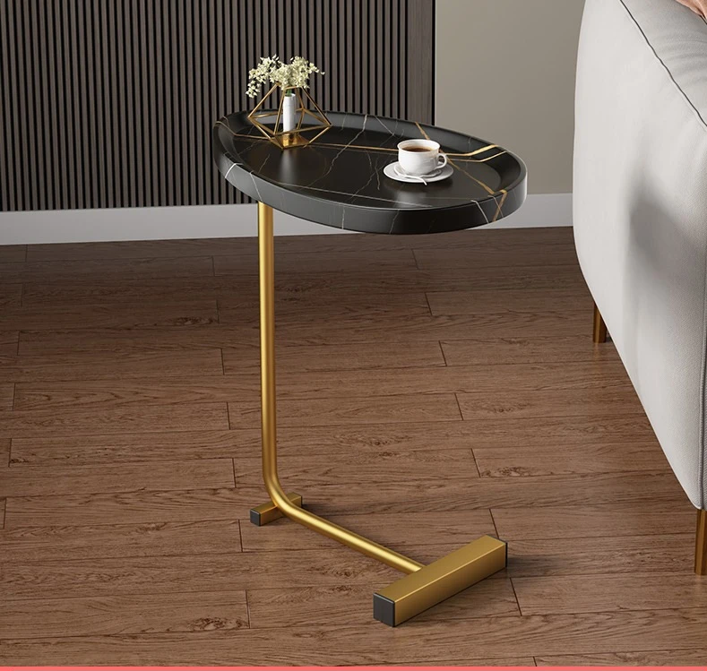 industrial design side table marble solid wood movable coffee table with metal frame easy to assemble sofa side coffee table