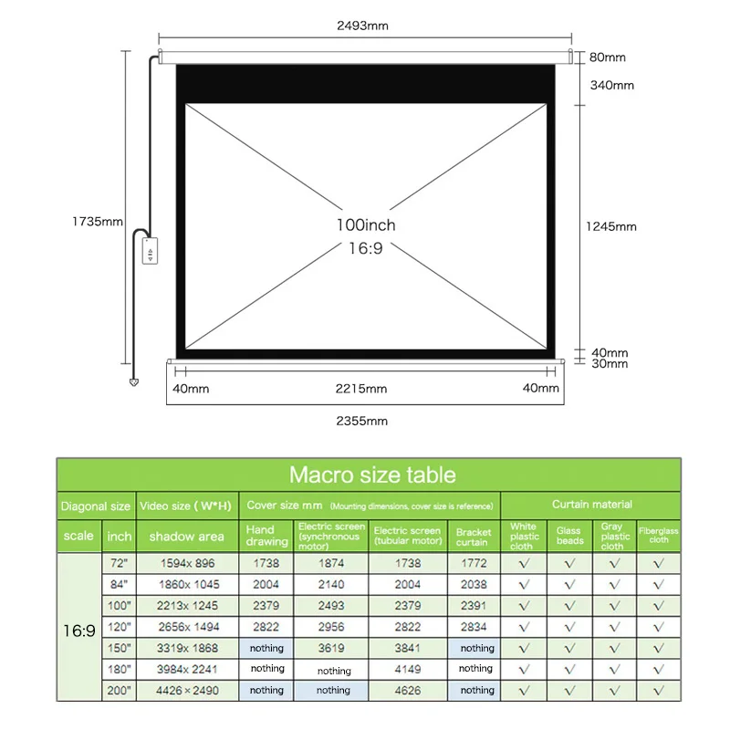 120 Inch Popular High Definition Large Outdoor Home Cinema Electric Pull Floor Projector Screen