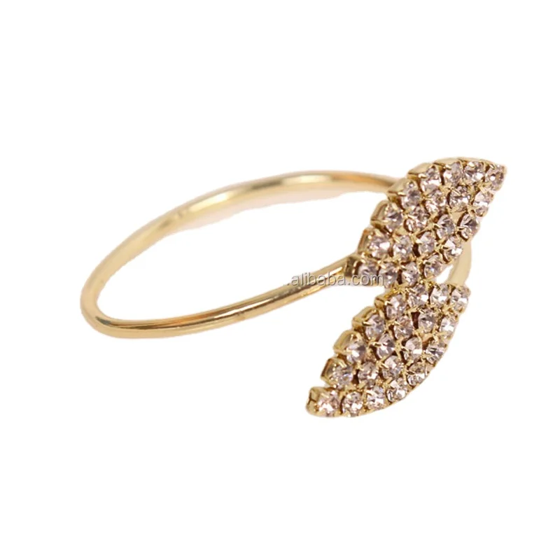Wholesale wedding crystal gold color two-leaf napkin ring