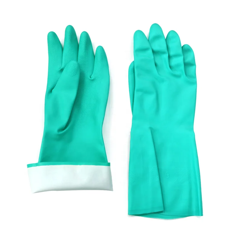 Custom logo green waterproof oil acid resistant industrial gloves hand protection industrial nitrile gloves