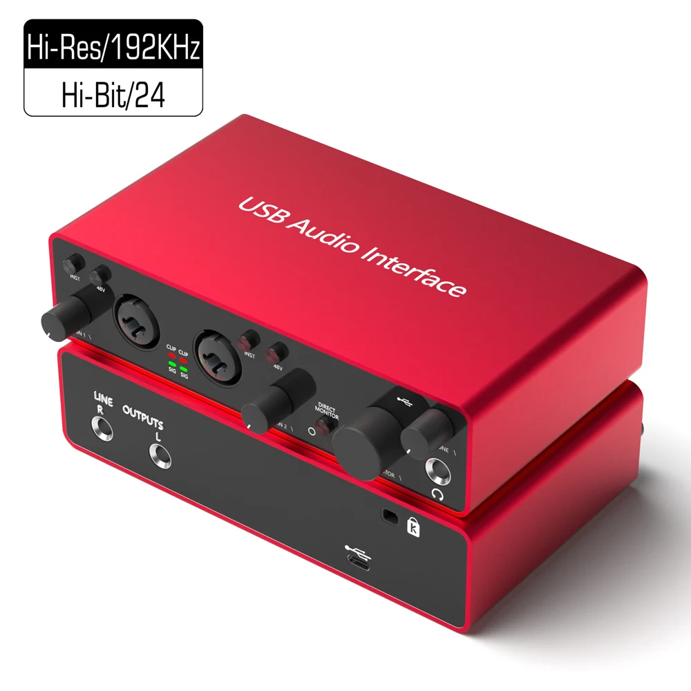 48V Phantom Power USB Audio Interface Studio External USB Sound Card for XLR Podcast Recording Stream Live cards