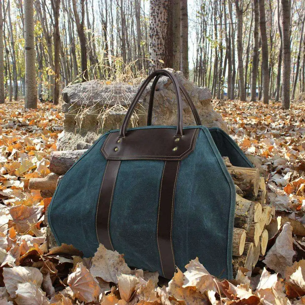 Durable Fireplace Wood Log Carrier Canvas Bag Stove Accessories Firewood Log Carrier Tote Bag
