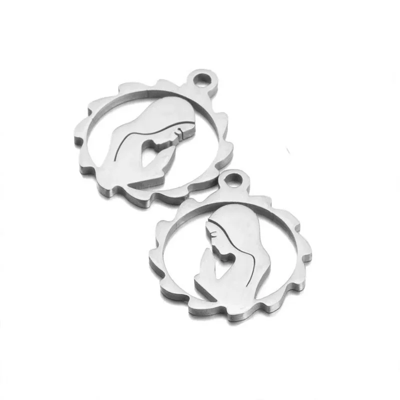 15mm Virgin Maria charm Stainless Steel Charms virgin mary hollow Islam Charm Pendant for baby pin decoration