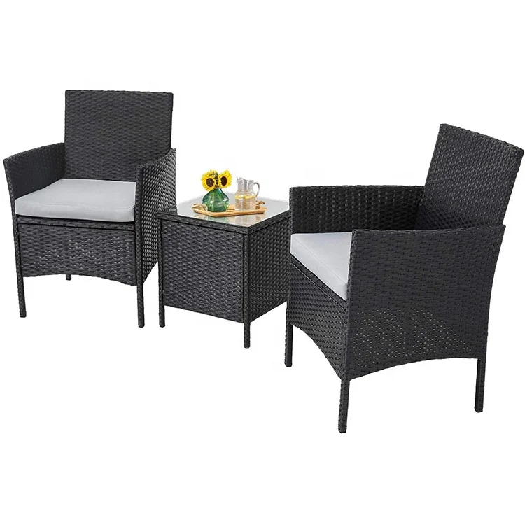 Garden sets PE Wicker Furniture 3 Piece   Garden Table and Chairs Set